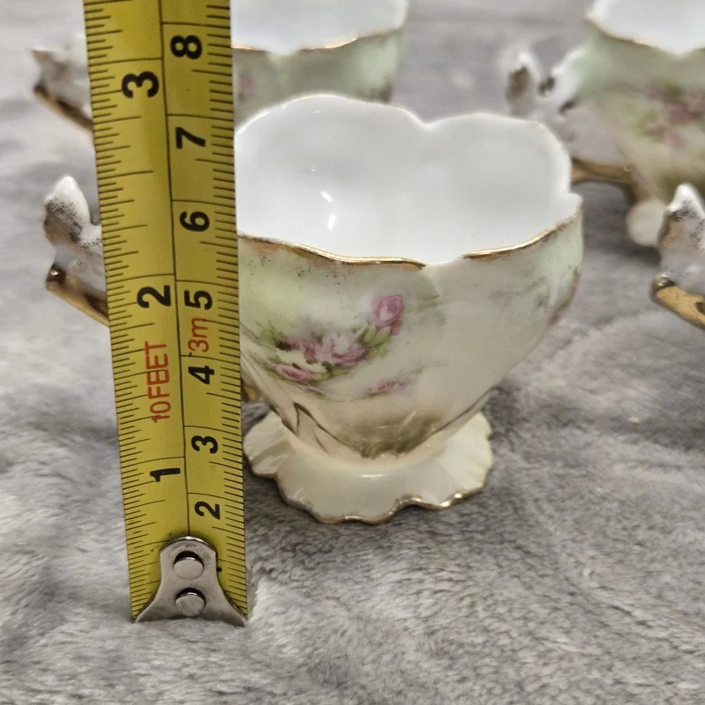 Vintage Miniature Porcelain Floral Teacups Set of 3 Gold Trim Bird Handle Rose